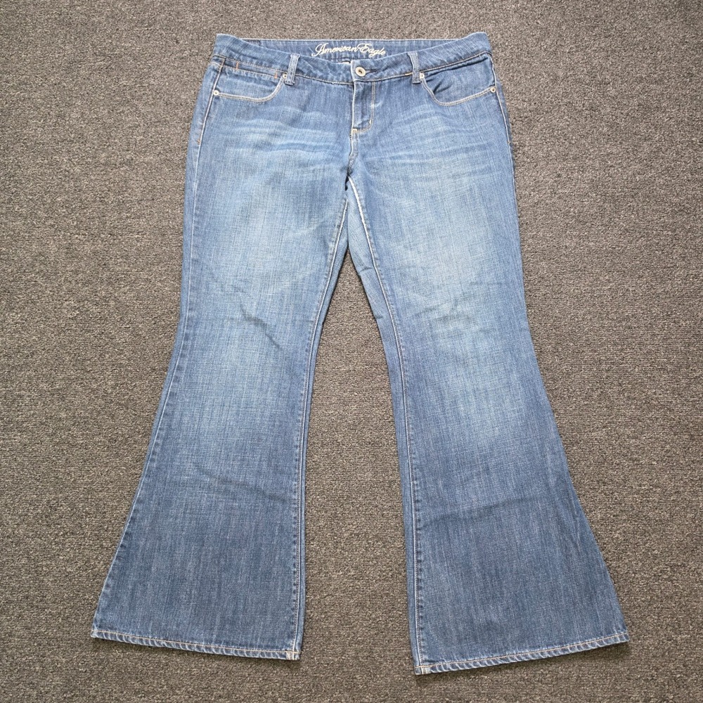 American Eagle Real Flare Jeans Blue Womens 14‎ Regular Low Rise Wide Leg Boho